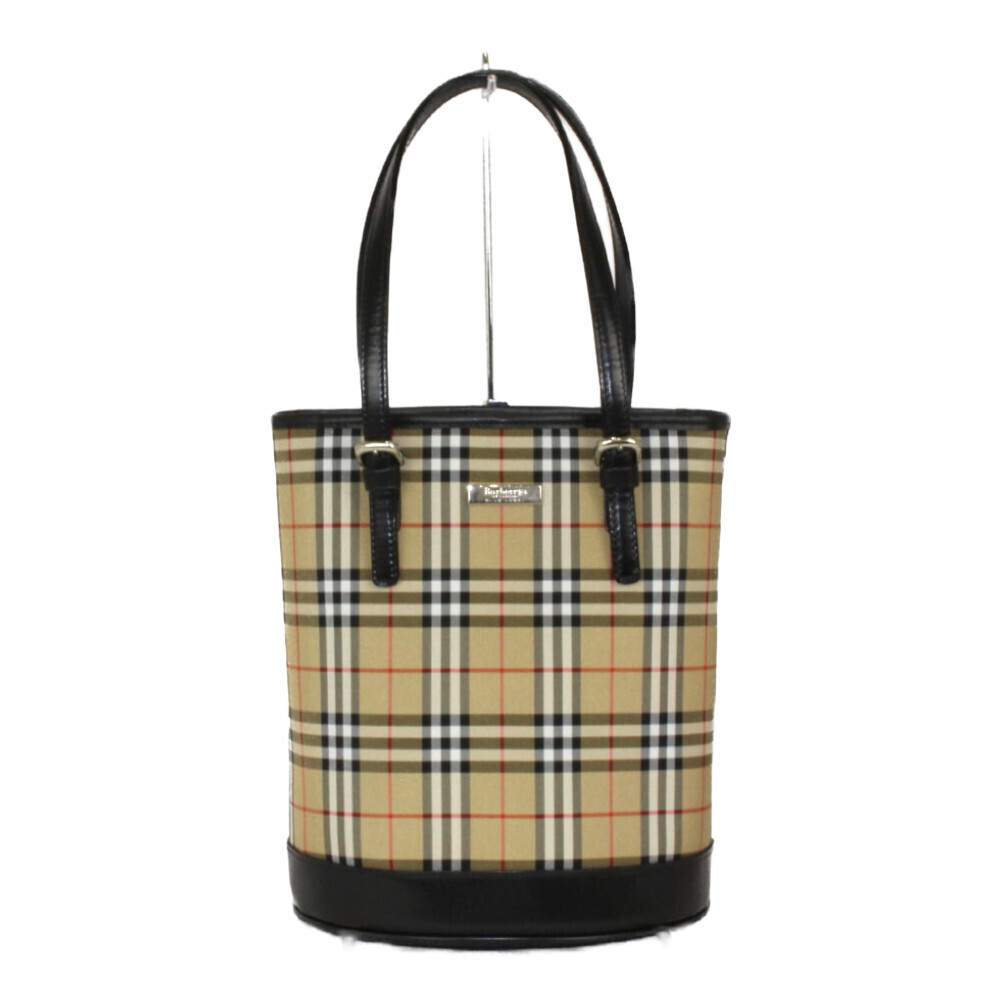 Burberry Nova Tan Beige handbag check vertical canvas LABEL bucket bag BLUE - Picture 2 of 7